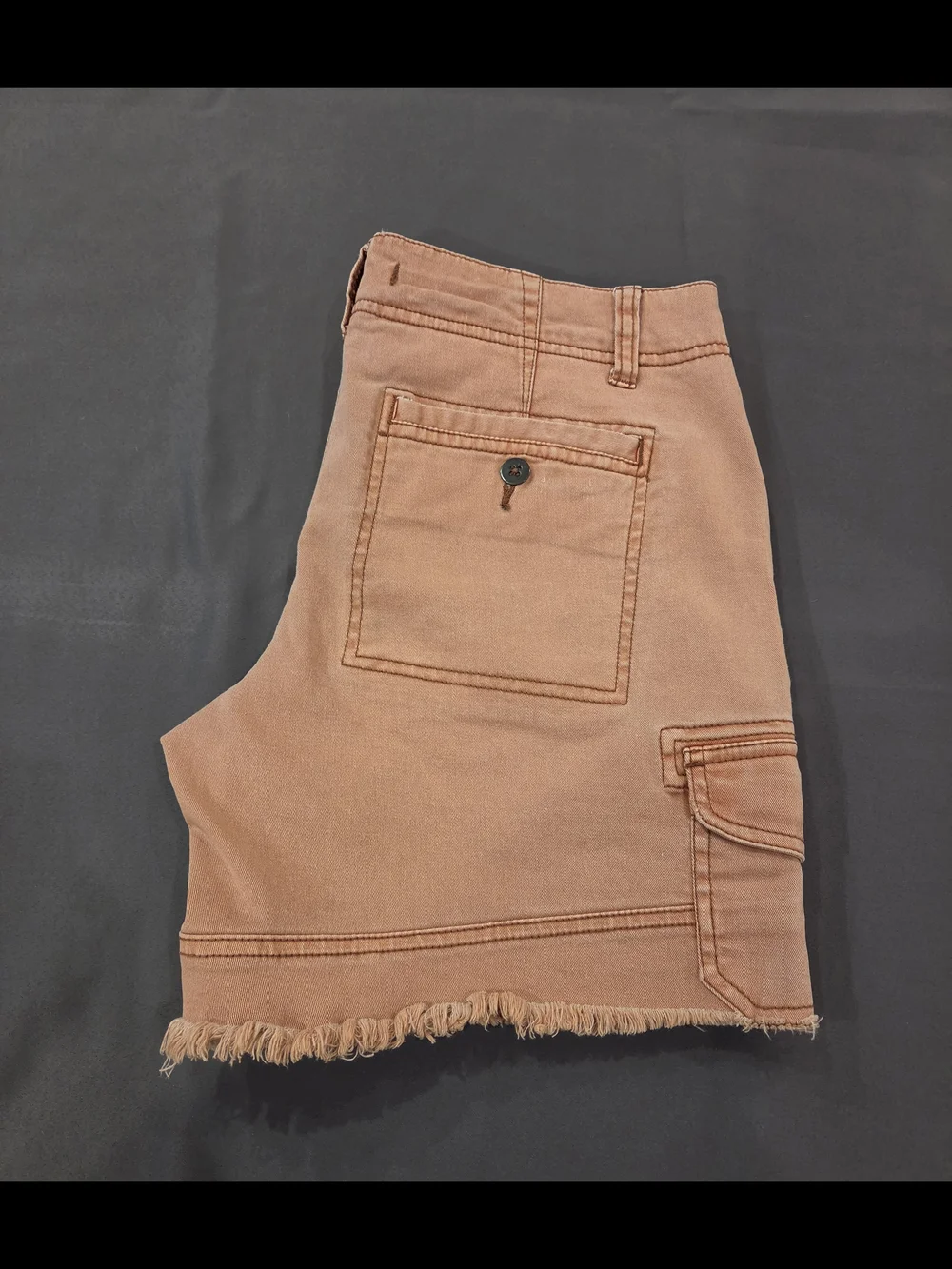 Free People Frayed-Hem Zip-Pocket Cargo Shorts Clay Size 4